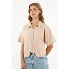 TENNIS - Camisa café con ruedo al corte para mujer