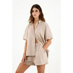 TENNIS - Camisa café clásica para mujer