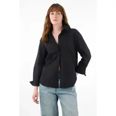 TENNIS - Camisa amplia en 100% algodón negro para mujer