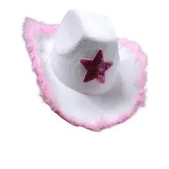GENERICO - Sombrero Vaquero De Fieltro Con Peluches blanco con rosa
