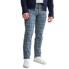 LOS CABALLEROS - Pantalón dril a cuadros gris y azul