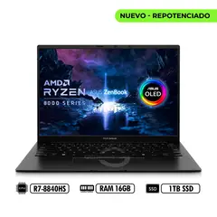 ASUS - Portátil Zenbook OLED 14 UM3406HA AMD R7-8840HS RAM 16GB LPDDR5 1TB SSD Negro