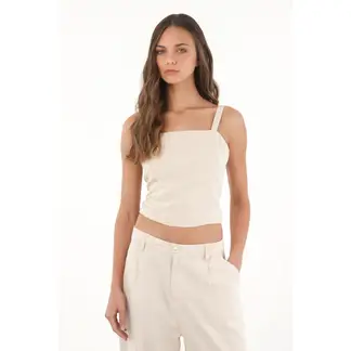 TOPMARK - Camisa crop de tiras crudo con acabado suave para mujer