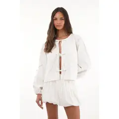 TOPMARK - Abrigo con flores bordadas crudo para mujer