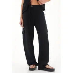 TOPMARK - Pantalón Cargo en 100% algodón negro para mujer