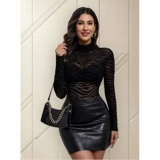 RAINBOW MODA - Blusa Mujer Animal print Transparente Negro de moda