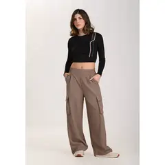 BELIFE - Pantalón deportivo taupe para mujer