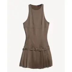 SEVEN SEVEN - Vestido Mini De Tablas Con Cinturón Para Mujer Café