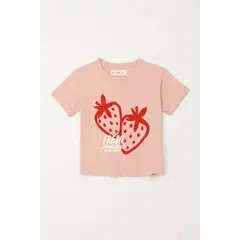 TENNIS - Camiseta básica estampada rosada para niña