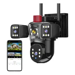 TECNOHOGAR JS - Camara Wifi Exterior Tres Lentes Alexa Visión 360 Con Sirena