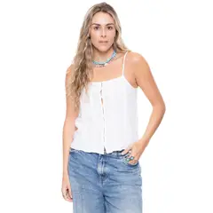 COLOR BLUE - Camiseta De Tiras Con Guipur Y Botones