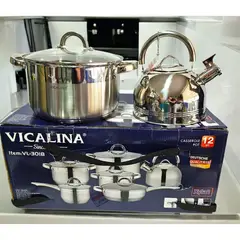 GENERICO - Juego de Ollas en Acero Quirúrgico Con Tetera 12 Piezas Termodifusor