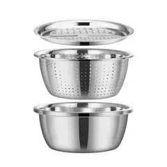 TRIPLE CLEAN - Set Cuencos Con Drenaje 3 Piezas En Acero Inoxidable