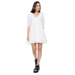 COLOR BLUE - Vestido Corto En Ojalillo