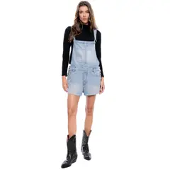 COLOR BLUE - Overall Corto Con Ruedo Al Corte