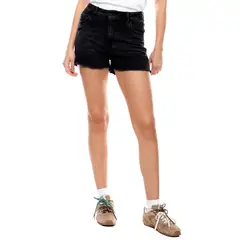COLOR BLUE - Black Denim Hihg Waist Shorts Con Ruedo Desflecado