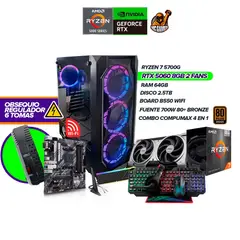 AMD - Torre Gamer RYZEN 7 5700G/ RTX 5060 8GB/ 64GB RAM/ 2.5TB/ B550 WIFI/ 700W BRZ