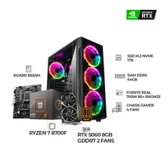 AMD - PC GAMER RYZEN 7 8700F + RTX 5060 8GB - RAM 64GB DDR5 SSD 1TB M.2 CHASIS RGB