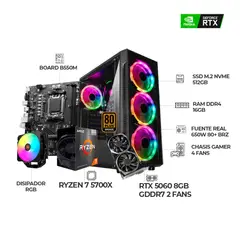 AMD - PC GAMER RYZEN 7 5700X+ RTX 5060 8GB+ B550 WIFI+ COOLER RGB- RAM 16GB SSD 512GB