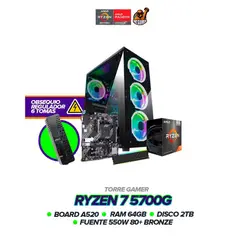 AMD - Torre Gamer Ryzen 7 5700G/Board A520/Ram 64GB/ 2TB /Fuente 550W 80
