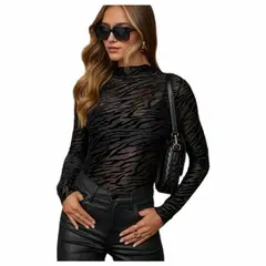 RAINBOW MODA - Blusa Mujer Animal Print Transparencia estampado negra
