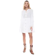 COLOR BLUE - Vestido Corto Manga Larga Con botones Delanteros