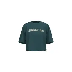 KOAJ - Camiseta oversize verde crop top con diseño college Mujer