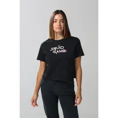 KOAJ - Crop top femenino manga corta con estampado en frente de MUJER