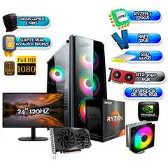 AMD - TORRE GAMER R7 5700X RTX 3050 6GB 32GB RAM SSD 512GB B550 (WIFI) 24” 120Hz 600W