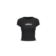KOAJ - Camiseta en rib negra manga corta con arte de Los Picap Mujer
