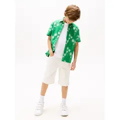 TOMMY HILFIGER - Camisa verde de manga corta con flores estampadas