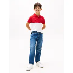 TOMMY HILFIGER - Polo rojo con diseño colorblock con logo