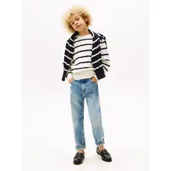 TOMMY HILFIGER - Saco azul oscuro tejido de punto trenzado con cuello redondo
