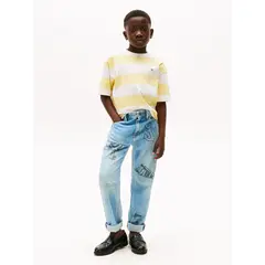 TOMMY HILFIGER - Camiseta amarilla de cuello redondo con logo bordado