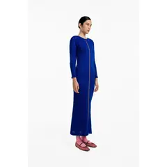 MAGLIONE - Vestido Largo Rib Mujer Cuello Redondo Con Mangas