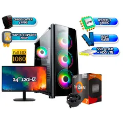 AMD - TORRE GAMER R7 5700G 64GB RAM SSD 512GB + HDD 1TB 24 120HZ FHD A520M-K
