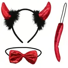 GENERICO - Set De Cuernos De Diabla Cosplay Con Cola Y Moño Disfraz