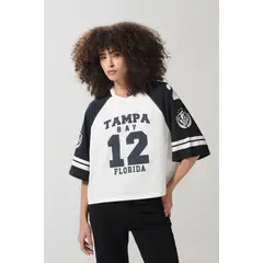 KOAJ - Camiseta oversize crema college con manga ranglan corta Mujer