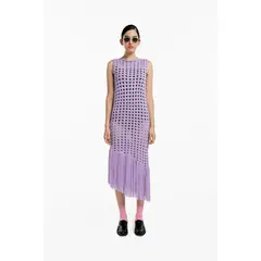MAGLIONE - Vestido Mesh Cuello Redondo Sin Mangas Flecos