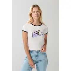 KOAJ - Camiseta crema de Animaniacs manga corta con contrastes Mujer