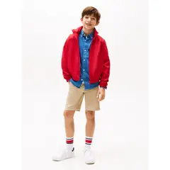 TOMMY HILFIGER - Rompe rojo viento con capota y parche del logo