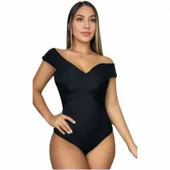 RAINBOW MODA - Blusa Cuello Bandeja Body Escote Mujer Negro