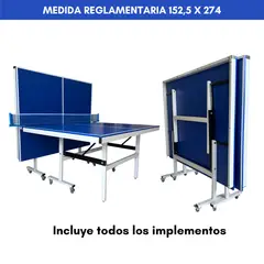 GENERICO - Mesa de Ping Pong Profesional Todo Incluido - Medidas Reglamentarias - 15mm - Azul