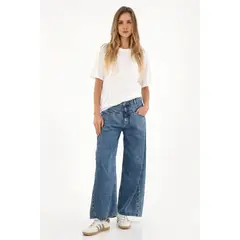 TOPMARK - Jean con cortes decorativos tono medio para mujer