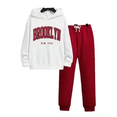 URBAN PLUS - Conjunto mujer y niña sudadera blanco rojo
