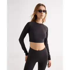 SEVEN SEVEN - Crop Top Manga Larga Para Mujer Negro