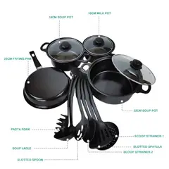 GENERICO - Set Ollas 13 Piezas Granito Antiadherente Con Utensilios NEGRO