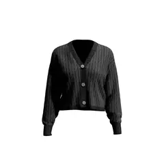 KOAJ - Cárdigan tejido negro con cuello V, botones y trenzas Mujer