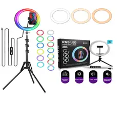 SKY - Aro Luz Rgb 26 Cm Led Trípode Profesional 210cm 4 Modos