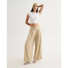 SEVEN SEVEN - Pantalón Lino Con Detalle De Charreteras Para Mujer Beige